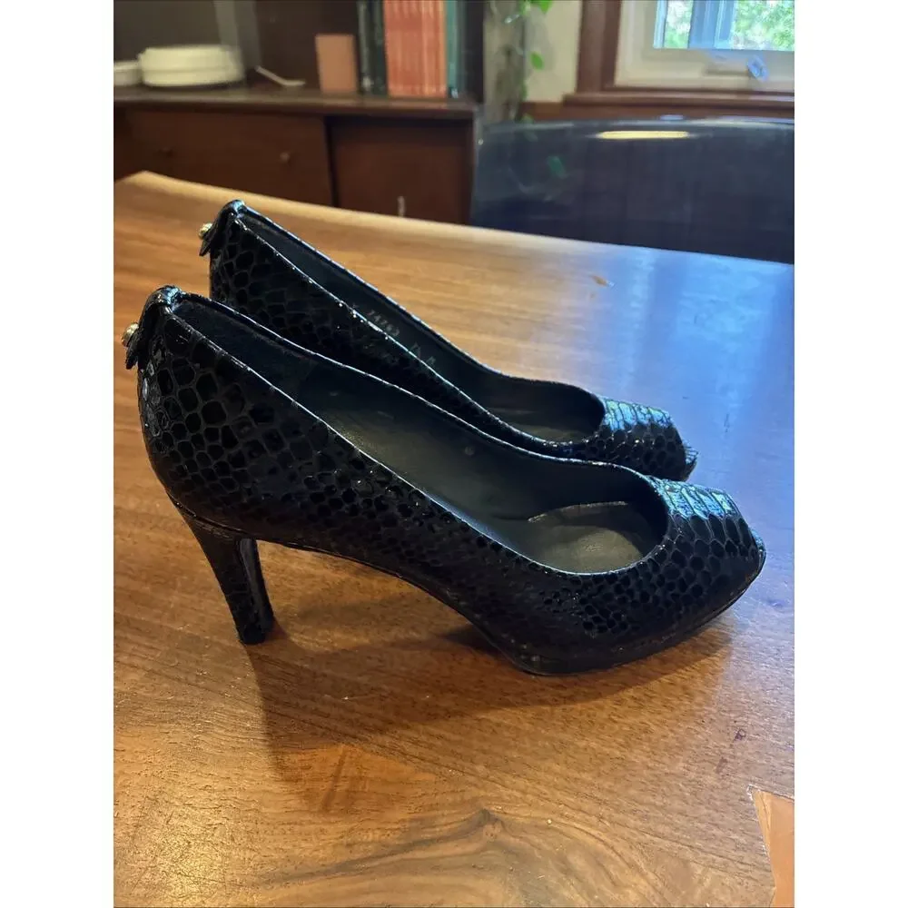 Stuart Weitzman Womens Logo Plainfield Pumps Size 7.5 Python Heel Dress‎ Shoes
